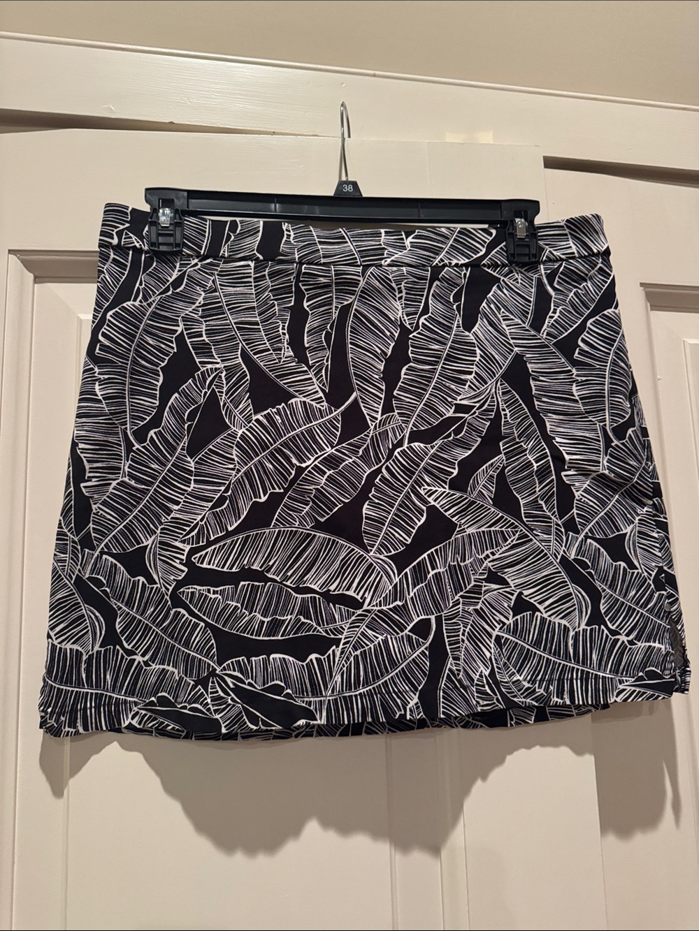 Rafaella Black Mini Skirt with White Leaf Print